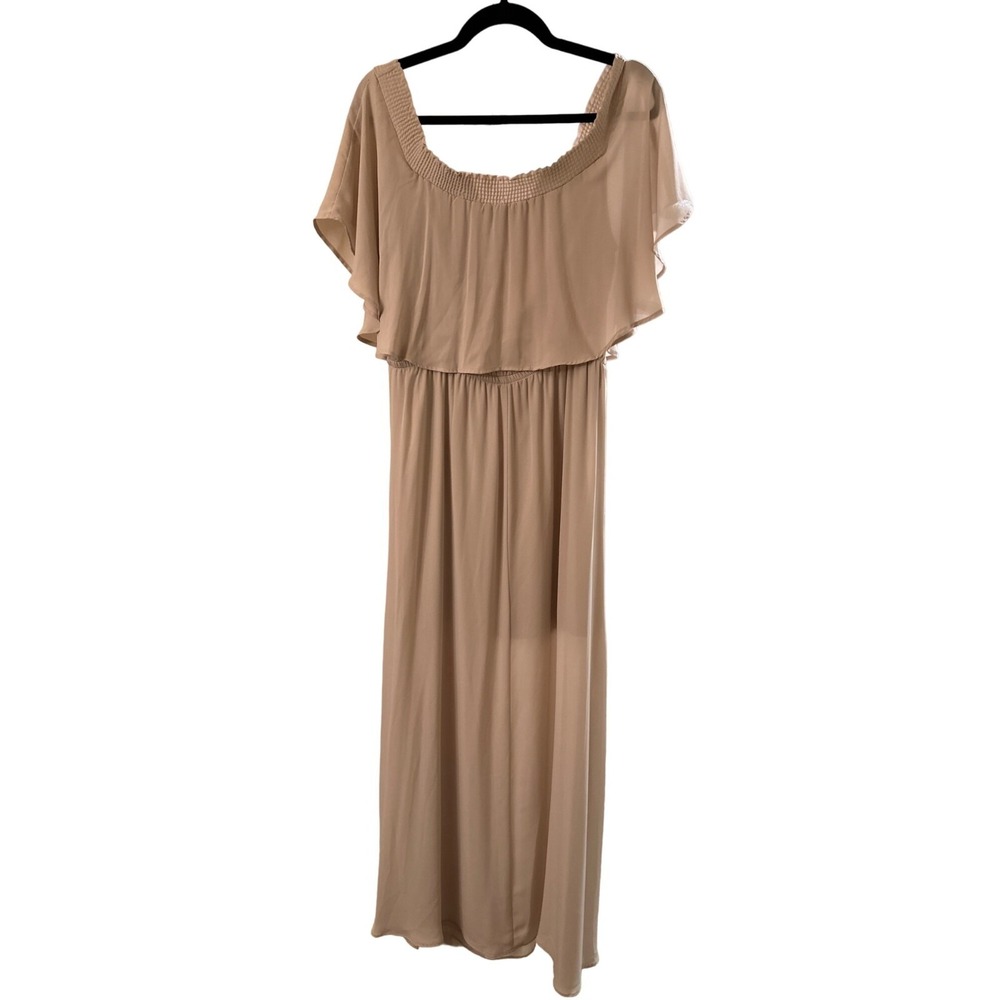 Show Me Your Mumu Beige Off-Shoulder Maxi Dress Medium 100% Polyester